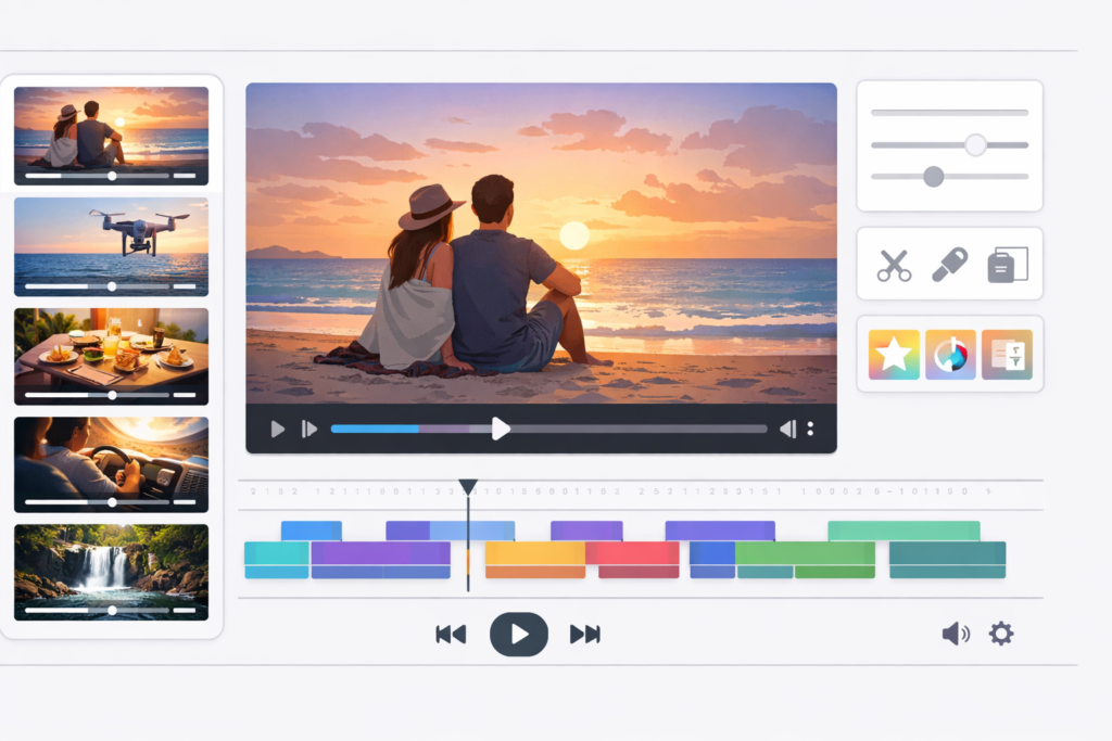 Editor por escenas tipo Google Vids para crear videos en empresas