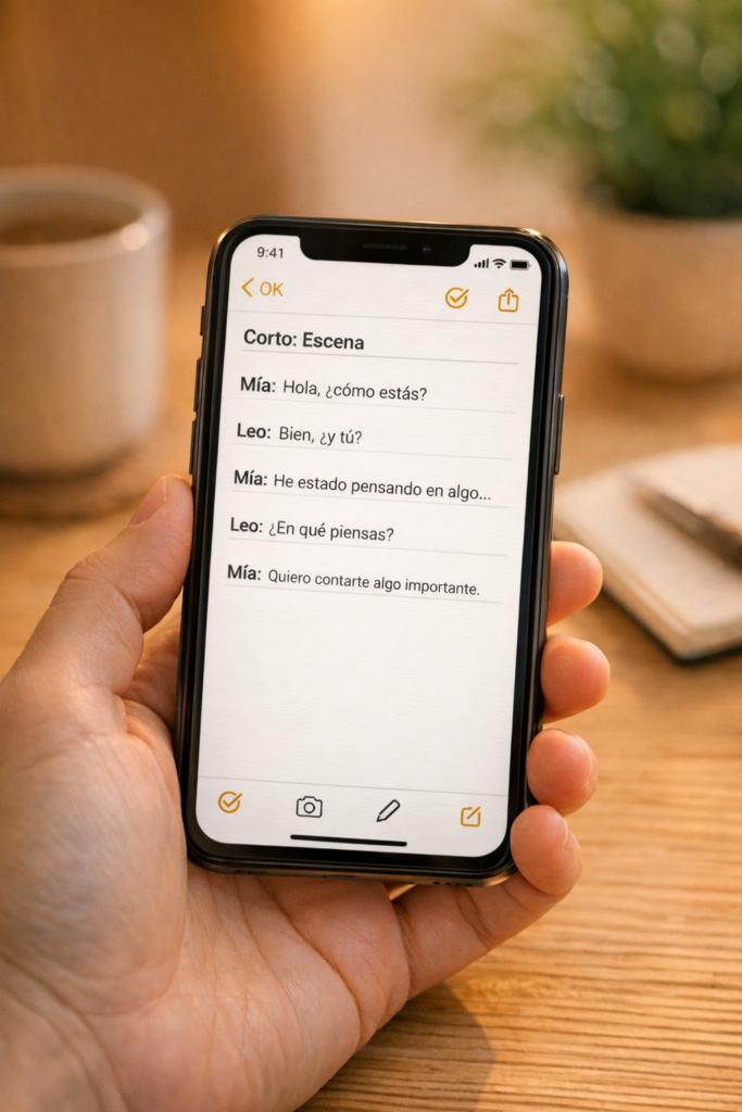 guion para voces realistas gratis con diálogo por personaje Ejemplo visual de guion por líneas para que la voz suene humana
