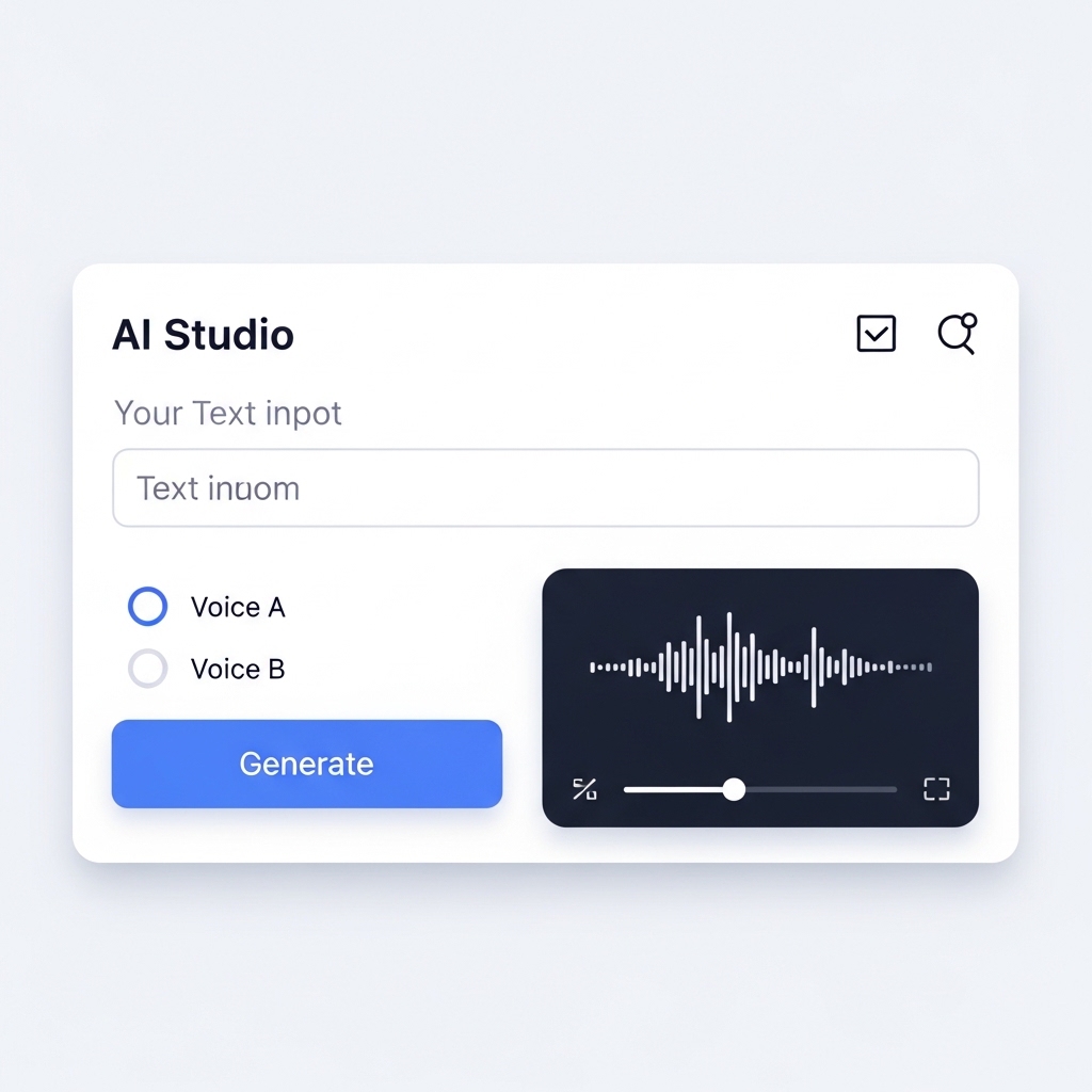 interfaz para crear voces realistas gratis en Google AI Studio Mockup de interfaz para entender dónde pegar el texto y generar el audio.