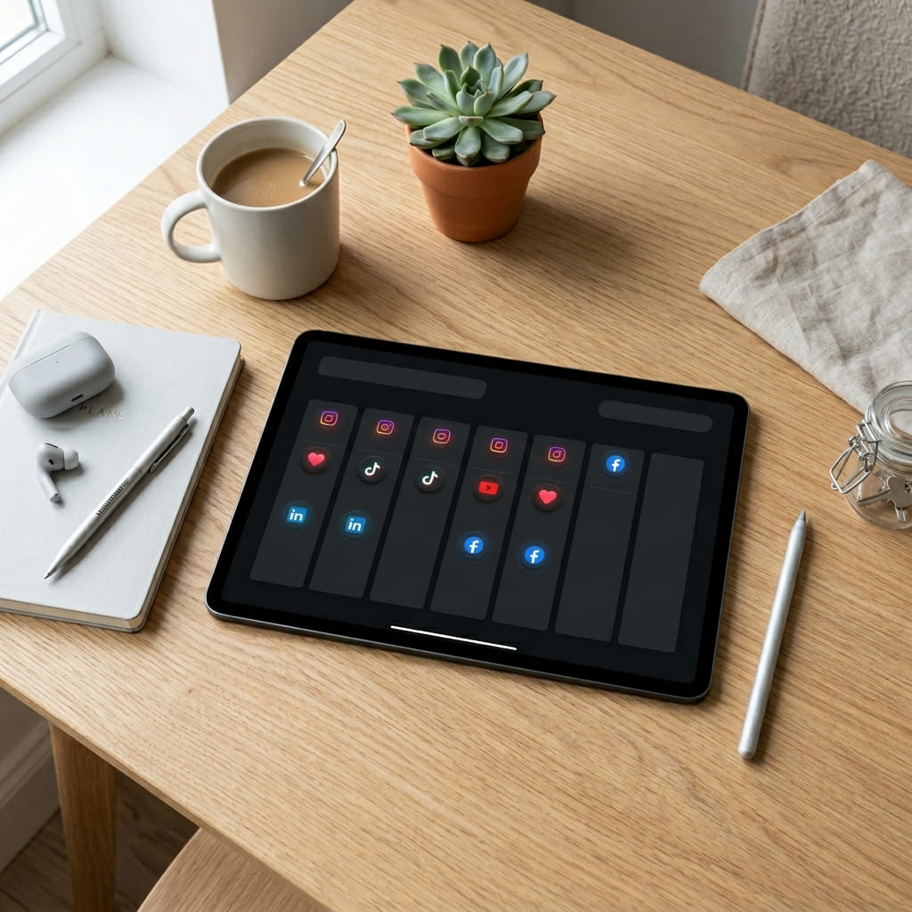 Calendario semanal de contenido programado en herramienta de social media automation para TikTok Instagram y YouTube