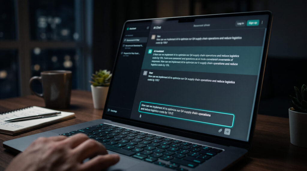 Pantalla de ChatGPT mostrando una consulta sobre posicionamiento en IA para negocios Pantalla de ChatGPT mostrando una consulta sobre posicionamiento en IA para negocios