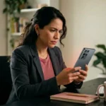 Instagram hackeado: cómo recuperar tu cuenta paso a paso (2026) Recuperar cuenta de Instagram hackeada: emprendedora revisa una alerta de seguridad en su móvil