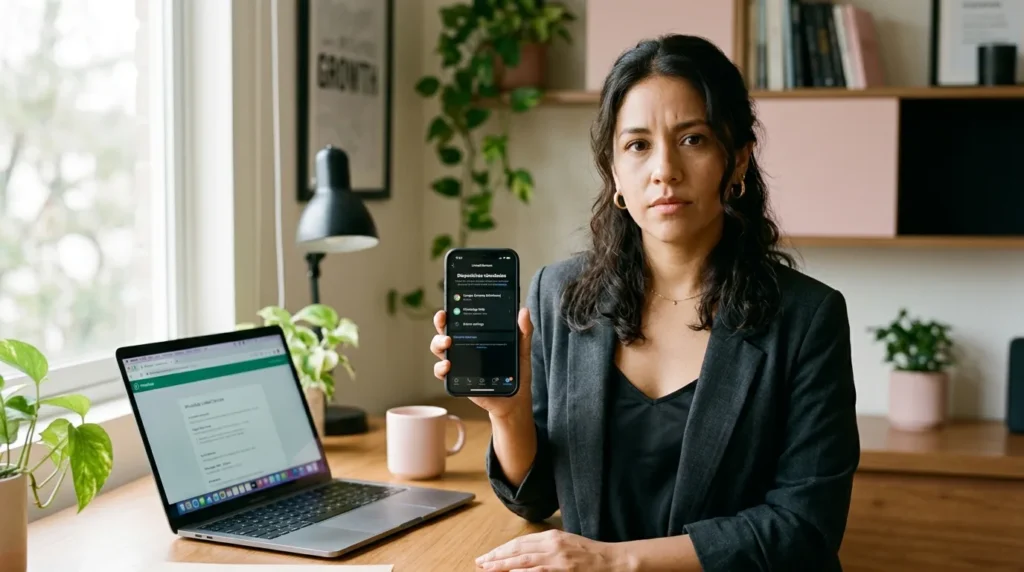 Cómo saber si alguien usa tu WhatsApp desde otro dispositivo: emprendedora revisa Dispositivos vinculados en su móvil