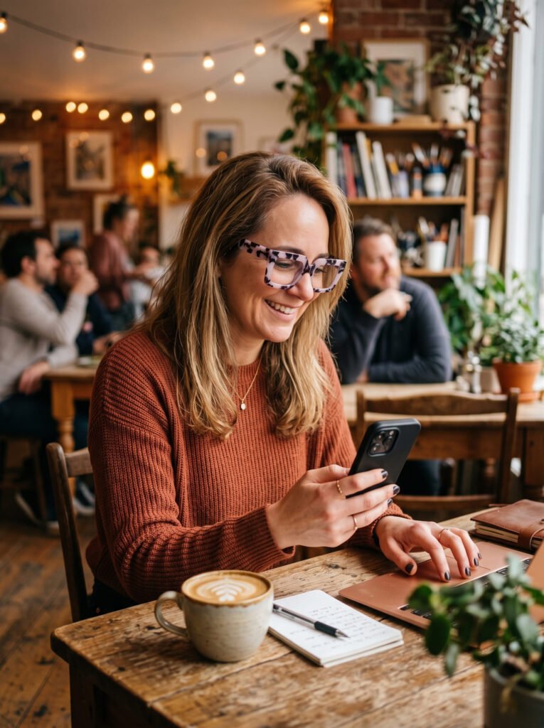 Dueña de negocio usando Instagram y WhatsApp con IA para vender más