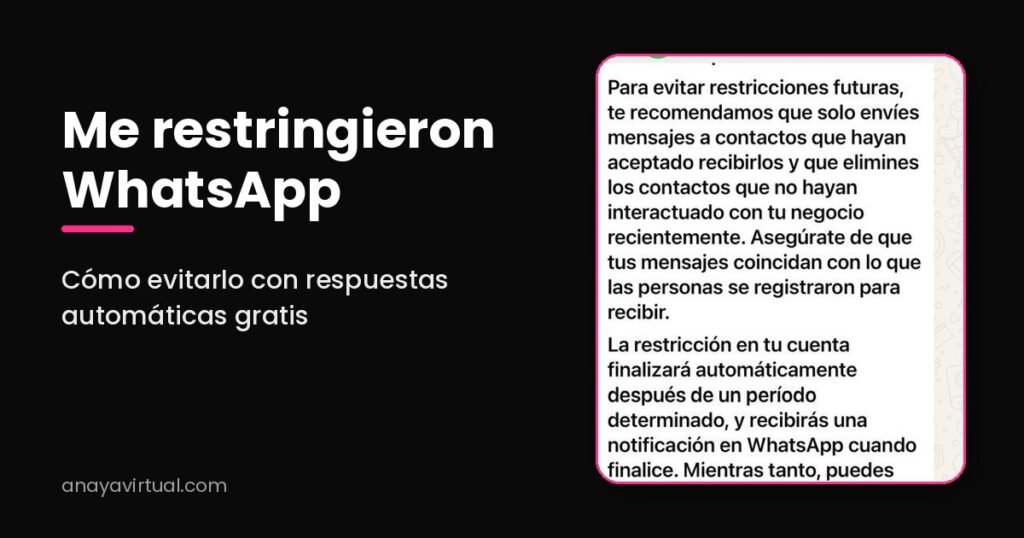 Aviso de WhatsApp Support informando de la restricción de una cuenta de empresa